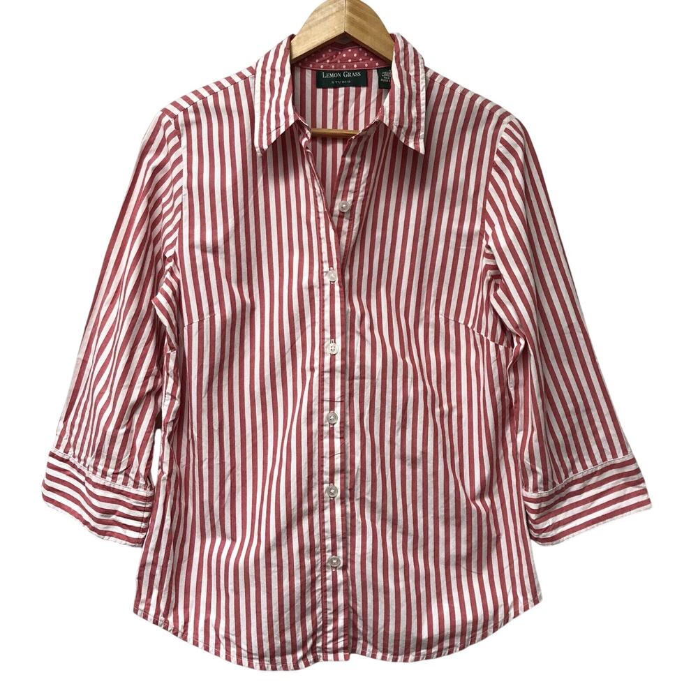 Lemon Grass Studio Top Womens Medium White Pink Striped